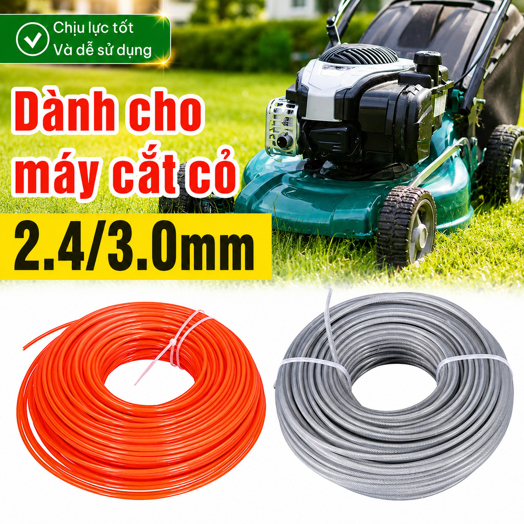 Dây cước cắt cỏ 10m siêu bền 2.4mm 3.0mm tròn lõi thép, cước máy cắt cỏ siêu dai chống đứt
