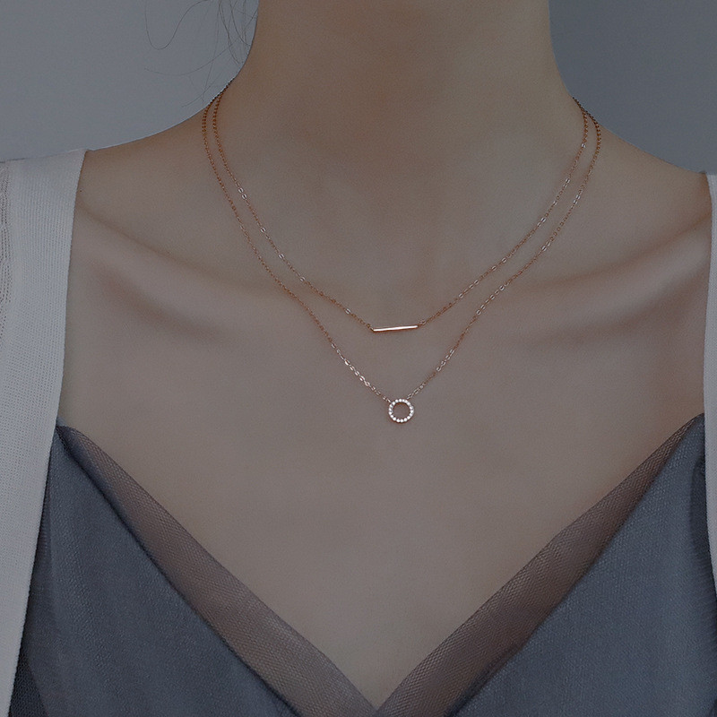 Vòng cổ bạc hình học hai lớp dành cho nữ có cảm giác thiết kế cao cấp