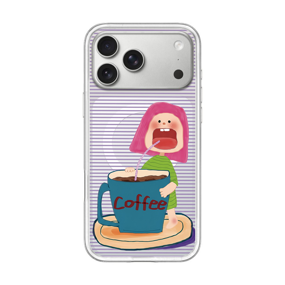 Phim Hoạt Hình Từ Tính Cô Gái Uống Cà Phê Trong Suốt Ốp Lưng Điện Thoại iPhone 17 16 Pro 15 Pro Max 14 Cứng frosted Bảo Vệ Vỏ