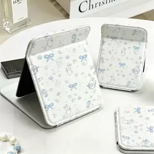 Gương gấp mini họa tiết thỏ nơ xanh pastel gương makeup di động