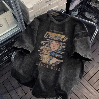Áo thun 100% cotton tay ngắn form rộng oversize cổ tròn mùa hè dày dặn vintage wash basic unisex