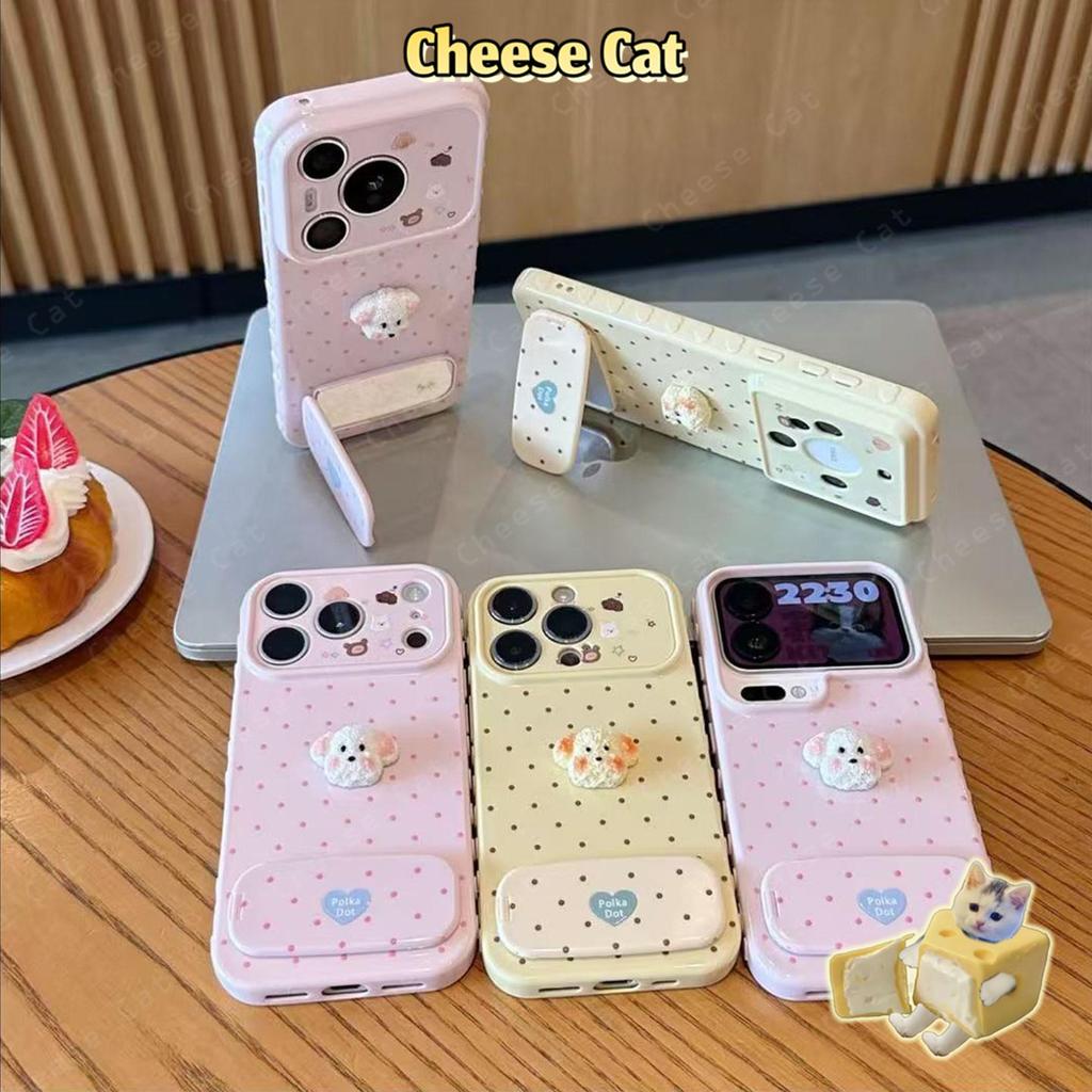 Ốp điện thoại có đế gương 3D hình cún con dễ thương cho iPhone 17 Pro Max 11 12 13 14 15 16 Plus