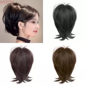 WEETW Thẳng Đuôi Ngựa Nối Dài, Móng Vuốt Kẹp Trong Ngắn Thanh Lịch Lộn Xộn Bun, Hợp Thời Trang Tổng Hợp Tự Nhiên Lông Tơ Đuôi Ngựa Tóc Mảnh Dành Cho Nữ