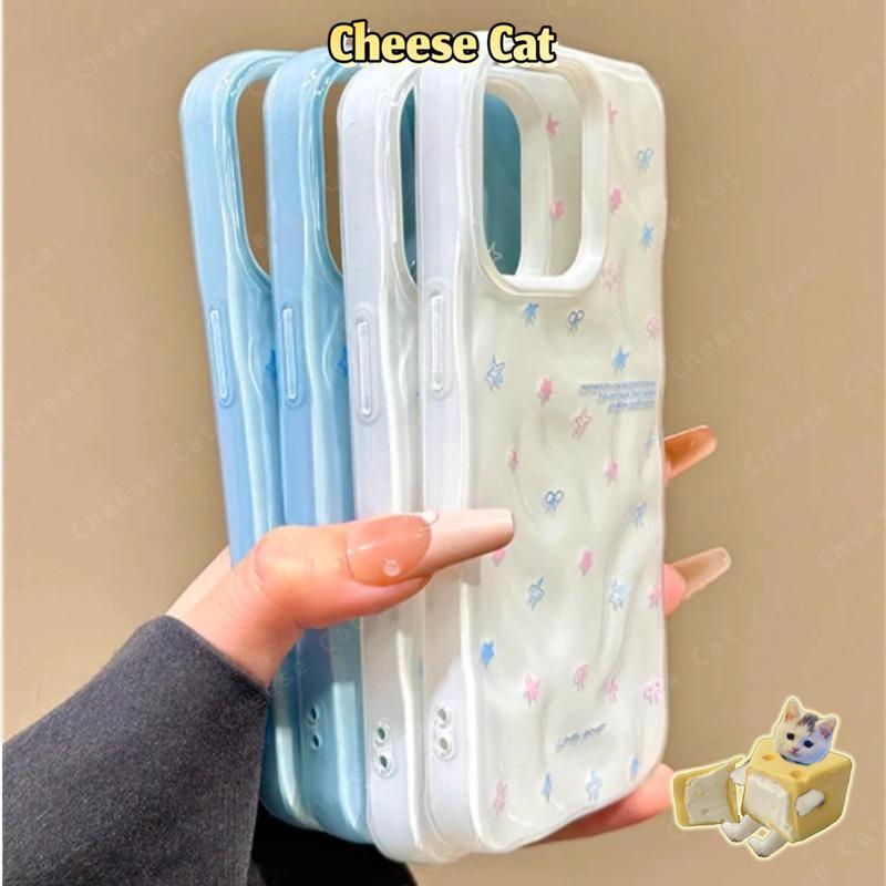ins Ốp điện thoại iPhone trơn hình nơ ngôi sao gập ghềnh cho iPhone 13 14 15 11 12 16 17 Pro Max XR Xs Max 8 7 Plus
