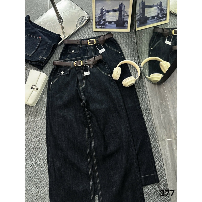 Quần Ống Suông Rộng Jeans Nữ Túi Kiểu Bigsize 55-90kg Hàng QC, Quần Dài Màu Xanh Than MS377