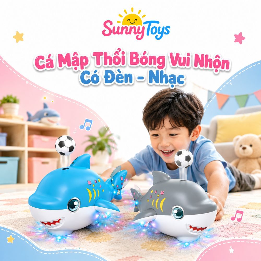 Đồ Chơi Cá Mập Thổi Bóng SunnyToys - Có Đèn LED, Phát Nhạc Cho Bé Đuổi Bóng Vui Nhộn