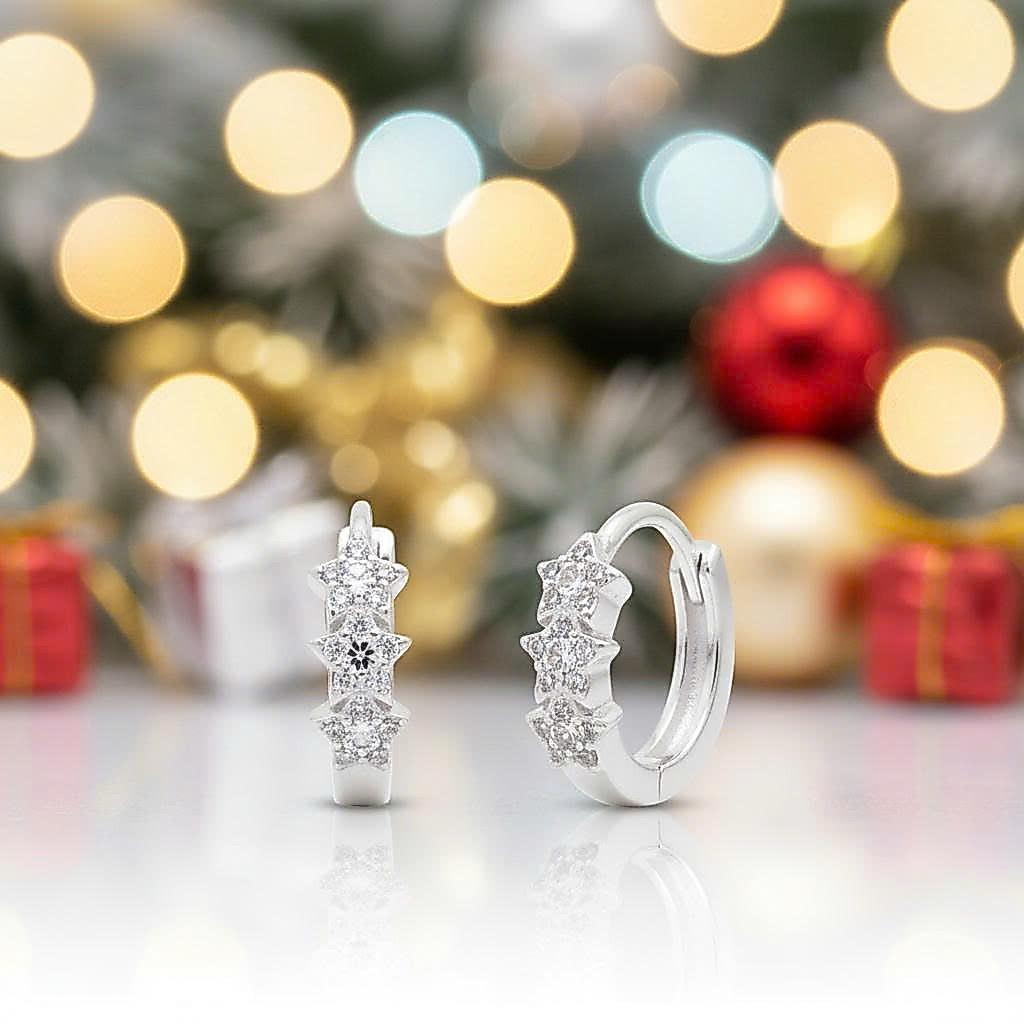 Khuyên tai bạc 925 Luna Jewelry dạng khoen hình ngôi sao nhỏ nạm đá
