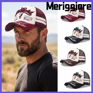 Mũ Trucker Lưới MERIGGIARE, Mũ bóng chày thêu hình đầu lâu Western Bull, Mũ lưỡi trai có viền thoáng khí cổ điển có thể điều chỉnh Snapback Trucker Mũ dành cho nam nữ Unisex