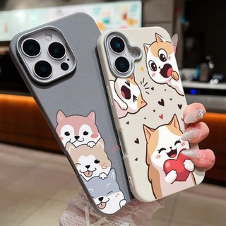 Ốp da PU họa tiết chó Loveheart dễ thương cho iPhone 16E AIR XS MAX XR X 7 Plus 8 Plus 6 Plus 6S Plus SE 2020 2022 Vỏ chống sốc đơn giản mỏng nhẹ