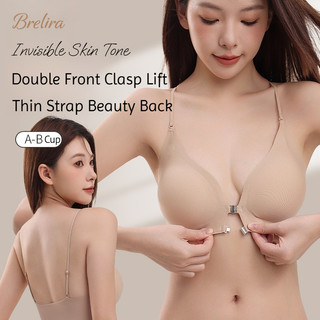 『Brelira』Áo ngực khóa trước dạng lỏng, kem nền không đường may, vô hình, nâng ngực nhỏ, dây mảnh, đồ lót lưng đẹp