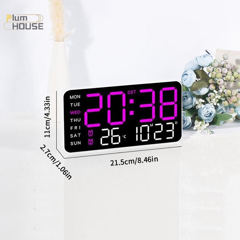 PlumHOUSE Đồng hồ treo tường kỹ thuật số lớn Ngày trong tuần Hiển thị nhiệt độ Bàn điều khiển bằng giọng nói Đồng hồ báo thức LED Độ sáng Có thể điều chỉnh Đồng hồ 12 / 24H VN