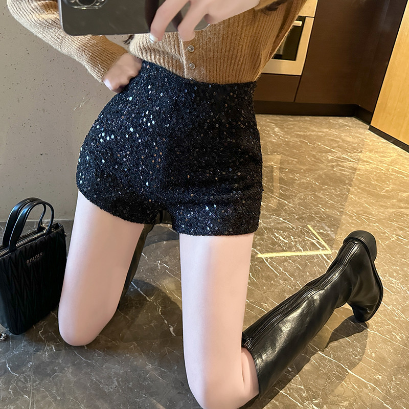 SUXI Quần Short Sequin Cạp Cao Cao Cấp, Nhẹ Nhàng Cho Nữ Mùa Thu