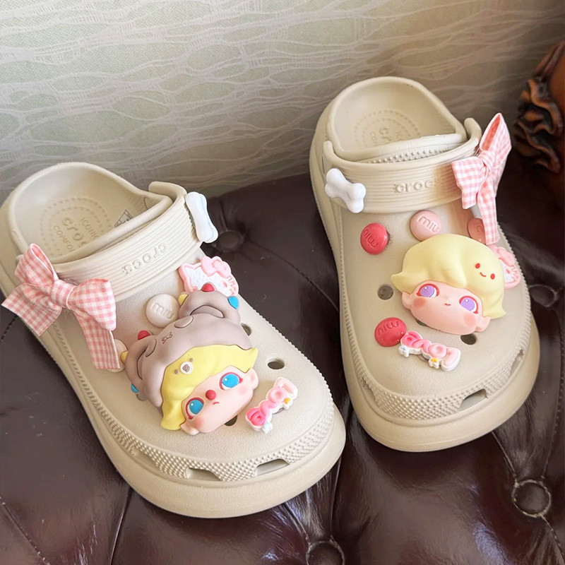 POP MART Phụ kiện giày lỗ nơ dễ thương, hoa phù hợp Crocs, tháo rời, dùng cho Busch