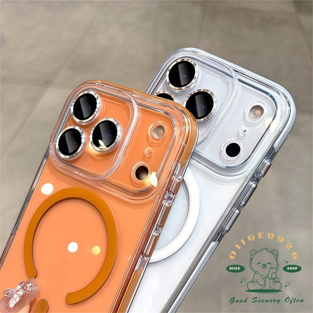 【 Ốp lưng iPhone17 】 Vỏ điện thoại từ tính pha lê băng ống kính in CD iphone17 Pro Max 16 15 14 13 cho vỏ iPhone Vỏ mềm silicon TPU chống sốc