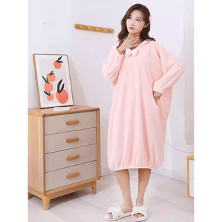 Áo choàng tắm mùa thu đông có thể mặc khăn tắm cho nữ Hộ gia đình Lông cừu san hô thấm nước mềm mại Váy tắm khô nhanh Váy ngủ tắm