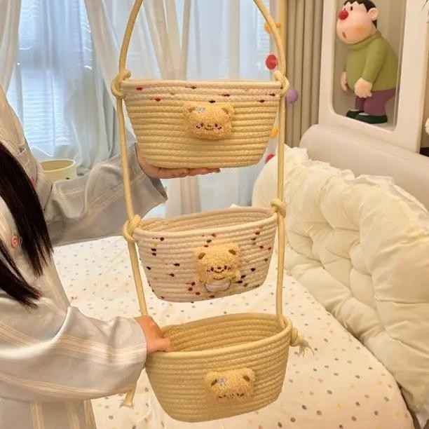 💦Túi Treo Hoạt Hình Treo Tường Giỏ Chứa Đồ Treo Giỏ Ký Túc Xá Phòng Treo Tường Phòng Ngủ Sợi Z6TR
