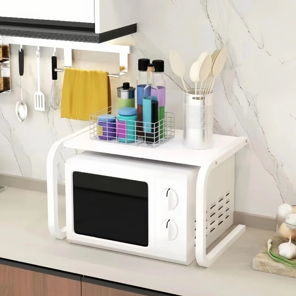 Giá lò vi sóng MARGREDY, Giá đựng đồ nhà bếp hai lớp đa chức năng, Giá sắp xếp mặt bàn kim loại tiết kiệm không gian dày dặn Tổ chức đồ dùng nhà bếp