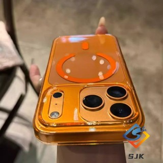 Ốp Điện Thoại Từ Tính Trong Suốt Màu Cam Vũ Trụ Cho IPhone 17 Pro Max 17Air 12 13 14 15 16 Pro Max Vỏ Pc Siêu Mỏng Vỏ Chống Sốc