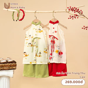 Áo dài yếm cho bé gái UNBEE 1 đến 4 tuổi chất liệu đũi tơ tằm - Áo dài trung thu cho bé gái