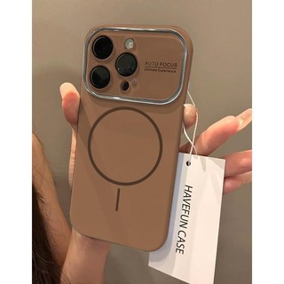 Ốp điện thoại cửa sổ lớn từ tính bằng silicon lỏng sang trọng cho iPhone17 16 15 14 13 12 11 Pro Max Bảo vệ Camera chống sốc Ốp lưng cứng chống rơi