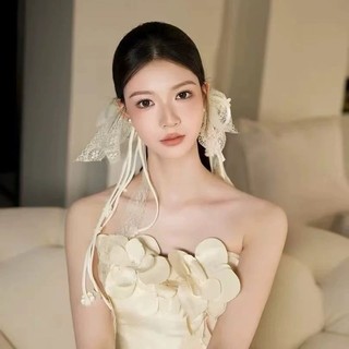 Mũ cô dâu mới với chiếc nơ và ruy băng thanh lịch, kèm kẹp tóc và mạng che mặt, phụ kiện đám cưới ngọt ngào và trang trọng