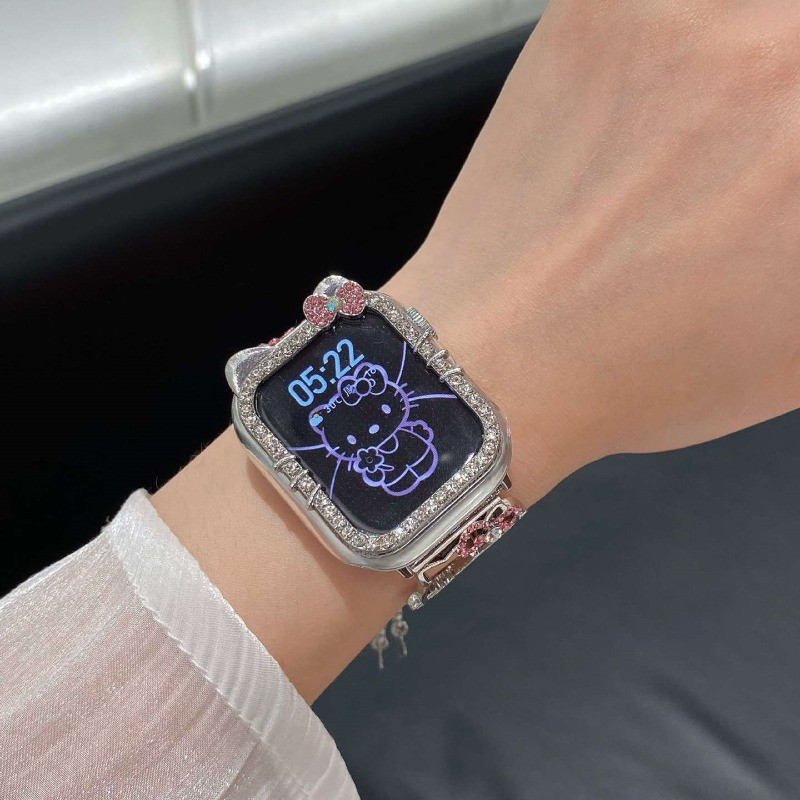 Y2K Hello Kitty Watch Case cho Apple Watch Band 40mm 41mm 44mm 45mm Bling Diamond Vỏ Anime dễ thương cho iWatch Series S11 / S10 42mm 46mm 9 8 7 6 5 4