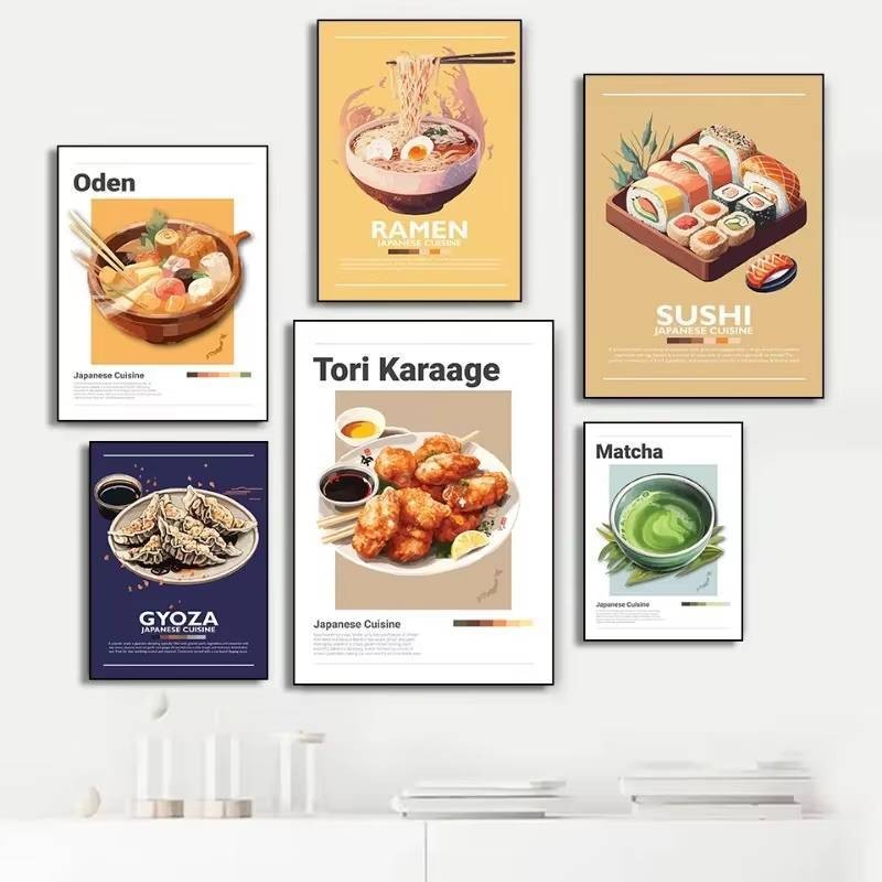 Bộ sưu tập nhà bếp Nhật Bản Áp phích in hình Canvas Hình ảnh trang trí nhà bếp và phòng ăn Nghệ thuật treo tường không khung hiện đại