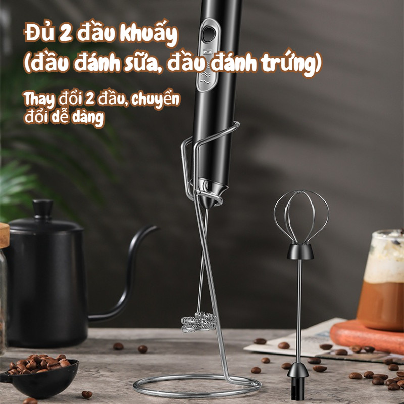 Máy tạo bọt sữa cà phê và máy đánh trứng Chất liệu inox 304 3 cấp điều chỉnh Kiểu sạc qua cổng USB