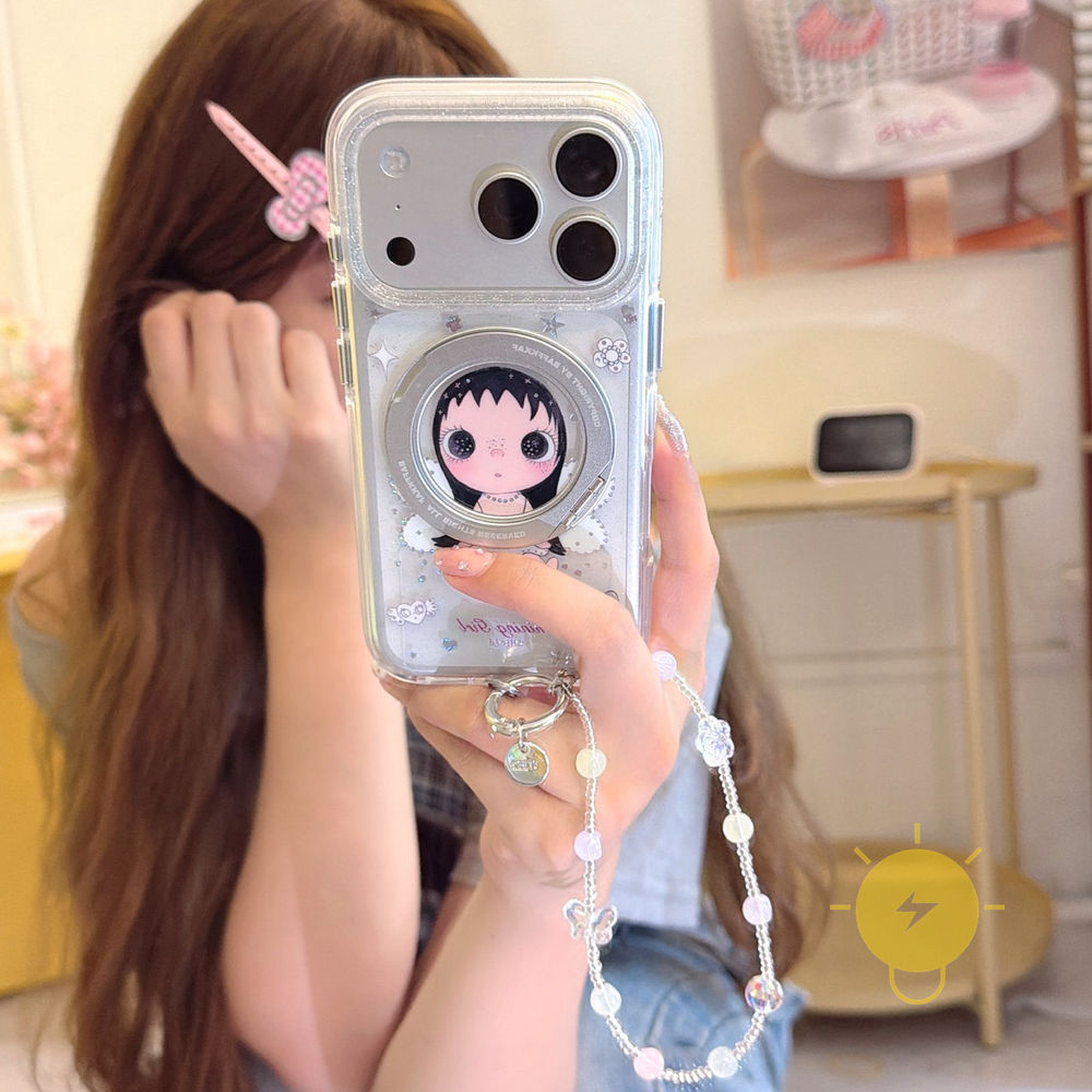 Phone Case For iPhone 17 Pro Max 16 15 with Griptok TPU Chain Wings with Griptok Angel Air Bag Aesthetic Korean Cute