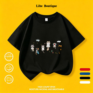 (Giao hàng trong 24 giờ) Áo Thun Unisex In Mèo Dễ Thương, Thoáng Mát Thấm Mồ Hôi