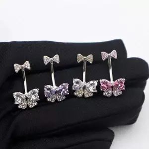 VFZ Zircon Nơ Pha Lê Bụng Nút Nhẫn Xuyên Rốn Nhẫn Trang Sức Cơ Thể Cho Nữ Thời Trang Cơ Thể Xuyên Trang Sức OTE