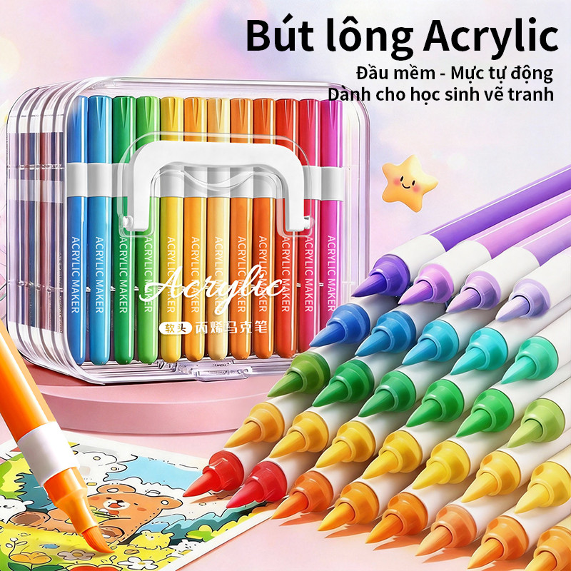 Bút màu acrylic marker cao cấp cho học sinh ngòi brush mượt hộp 60/72/84 màu vẽ mỹ thuật sơn DIY hot