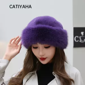 Mũ bịt tai CATIYAHA, Mũ lông giả màu trơn ấm áp, Mũ bảo vệ tai thời trang Mũ nồi nữ