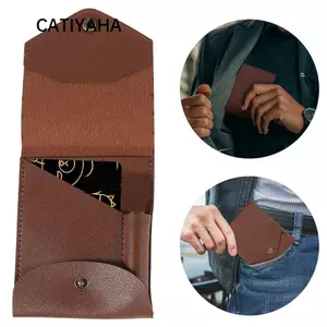 Ví tối giản CATIYAHA Slim, Khe cắm bút tích hợp bằng da PU thủ công Ví nhỏ gọn đa chức năng, Ví bỏ túi phía trước chống nước Đi lại hàng ngày