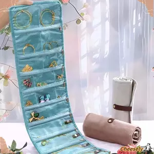Dụng cụ sắp xếp trang sức CHEESELY, Túi lưu trữ vòng cổ có thể gập lại nhiều túi, Dây kéo Flannel di động Chống mất Phong cách cuộn lên Giá đỡ trưng bày trang sức cho vòng cổ Vòng đeo tay bông tai
