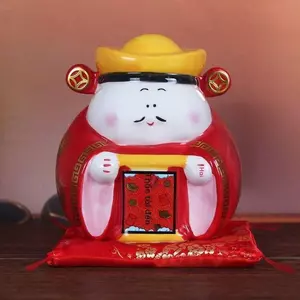 Thần Tài Cầu Phúc 17cm tượng phong thủy hũ tiết kiệm gốm sứ quà khai trương trang trí quầy thu ngân