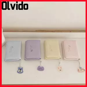Ví ngắn OLVIDO, Ví đựng tiền xu mặt dây chuyền Acrylic nhẹ, Túi đựng thẻ in hình động vật bằng da Pu dễ thương dành cho nữ
