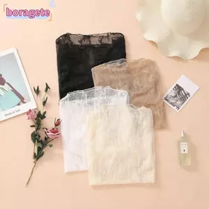 Quần áo nữ BORAGETE, Áo sơ mi ren cổ cao nửa cổ trong suốt, phối cảnh dài tay lưới rỗng hàng đầu dành cho nữ