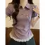 Áo sơ mi POLO in hình dây buộc vai chính hãng phong cách Hàn Quốc Áo thun ngắn tay cho nữ mùa hè Slim-fit Slimm