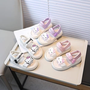 Dép sandal bé gái hình Hello Kitty, quai dán tiện lợi, đế cao su chống trượt, size 25-36, màu hồng & tím.