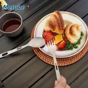 Muỗng Nĩa Thực Phẩm Titan METUBE, Màu Đen Xanh Có Túi Bảo Quản Bộ Nấu Ăn Đi Bộ Đường Dài Di Động, Chất Lượng Cao Siêu Nhẹ Bộ Đồ Ăn Du Lịch Di Động Cắm Trại Ngoài Trời Phụ Kiện Dã Ngoại