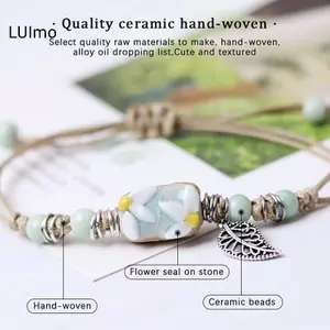 LUImo Handmade Lá Hướng Dương Vòng Tay Gốm Boho Có Thể Điều Chỉnh Trang Sức Cho Nữ Vintage Dân Tộc Quà Tặng SBS