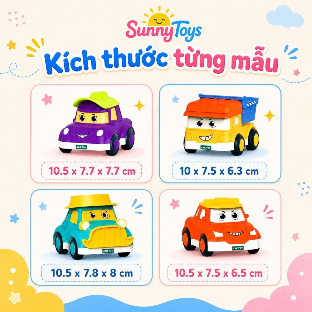 Set 8 Xe Cảnh Sát Quán Tính Không Dùng Pin SunnyToys - Bộ Ô Tô Mini Hoạt Hình Cho Bé Chơi Vui