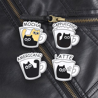 Cốc Cà Phê Mèo Đen Men Thổ Cẩm Bộ Americano Latte Mocha Cappuccino Mèo Huy Hiệu Cho Quần Áo Ba Lô Phụ Kiện Quà Tặng Cho Những Người Yêu Cà Phê