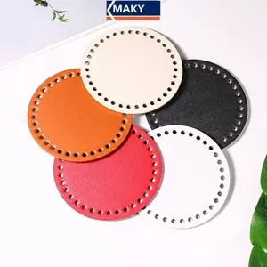 MAKY Túi Dệt Kim Đáy Tròn Túi Da PU Đáy Handmade Đáy Có Lỗ DIY Móc Túi Đáy Phụ Kiện VN