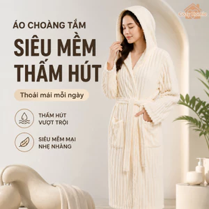 áo choàng tắm có mũ microfiber sọc mềm mại thấm hút nhanh khô thoáng khí giữ ấm freesize