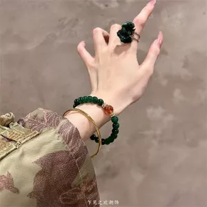 Thẩm mỹ Trung Quốc ~ Vòng tay đính cườm xanh đậm cao cấp dành cho nữ Thiết kế thích hợp Retro Vòng tay làm trắng nhẹ sang trọng 6.21