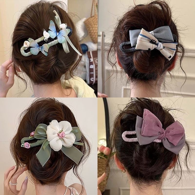 Kẹp Tóc Mỏ Vịt Nơ Phối Màu Kích Thước Lớn Thanh Lịch Cho Nữ