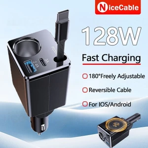 Cáp sạc nhanh có thể mở rộng 128W PD30W Di động 4 trong 1 180° Có thể điều chỉnh tự do với bộ sạc xe hơi ánh sáng xung quanh màu xanh cho IOS / Android