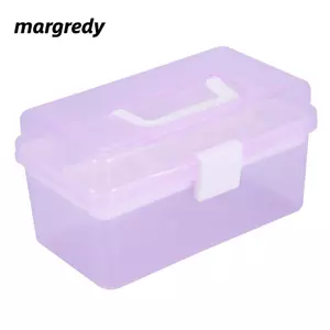 Công cụ mỹ phẩm hai lớp MARGREDY, Hộp lưu trữ nghệ thuật làm móng đa chức năng trong suốt màu tím, Hộp lưu trữ thủ công bằng nhựa di động cho Salon, du lịch và sử dụng hàng ngày